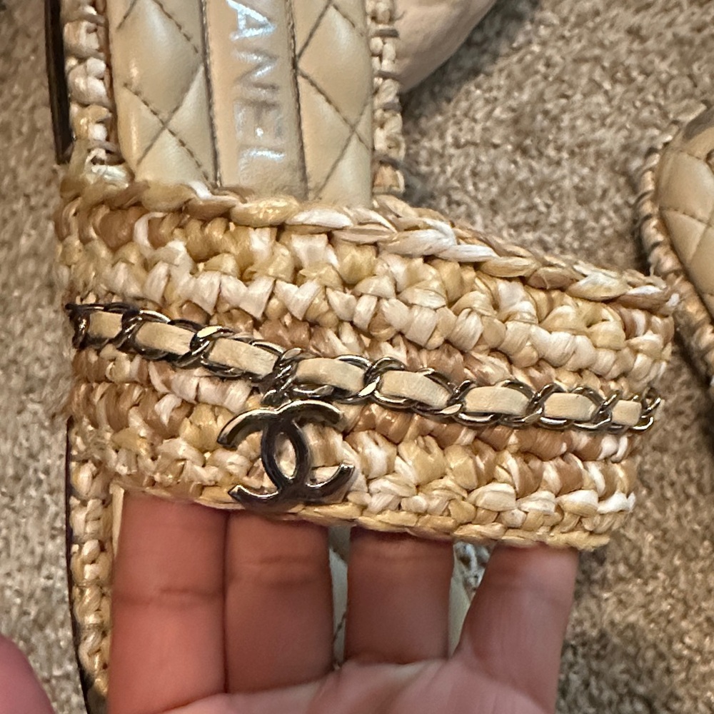 Chanel Beige Quilted Mules with Chain Detail - Picture 2 of 6